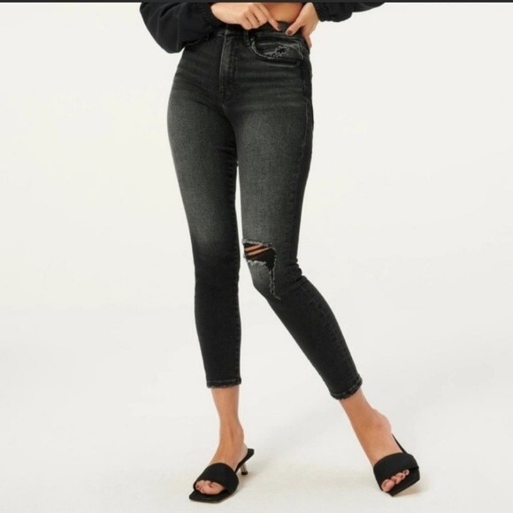 Good American Good Waist High Rise Crop Raw Hem Black 157 Size 0/25 NWT - Picture 2 of 12